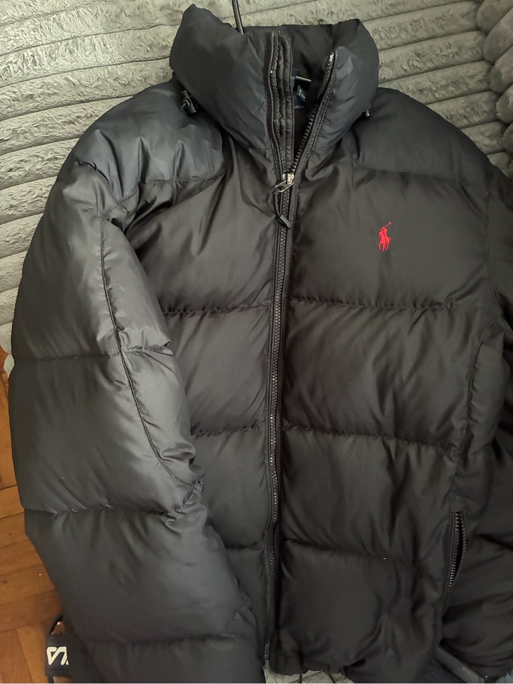 Ralph Lauren Black Puffer Jacket with Red Polo Emblem